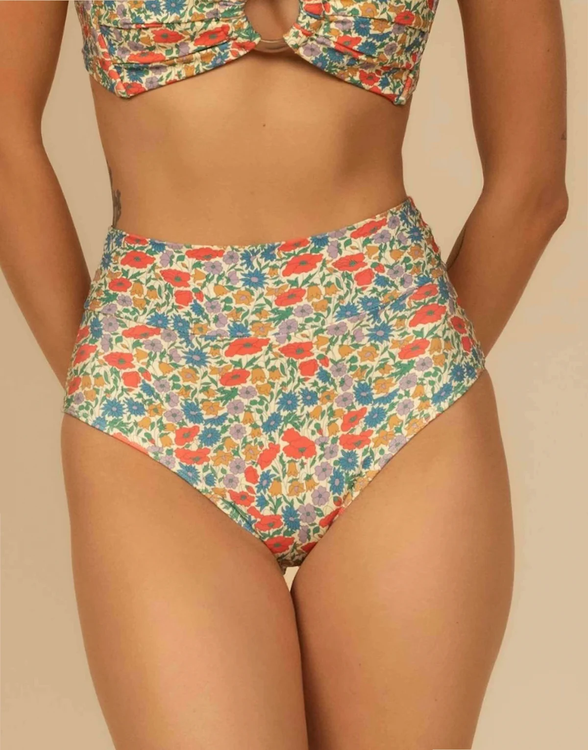 added coverage high rise bikini bottom in florencia floral