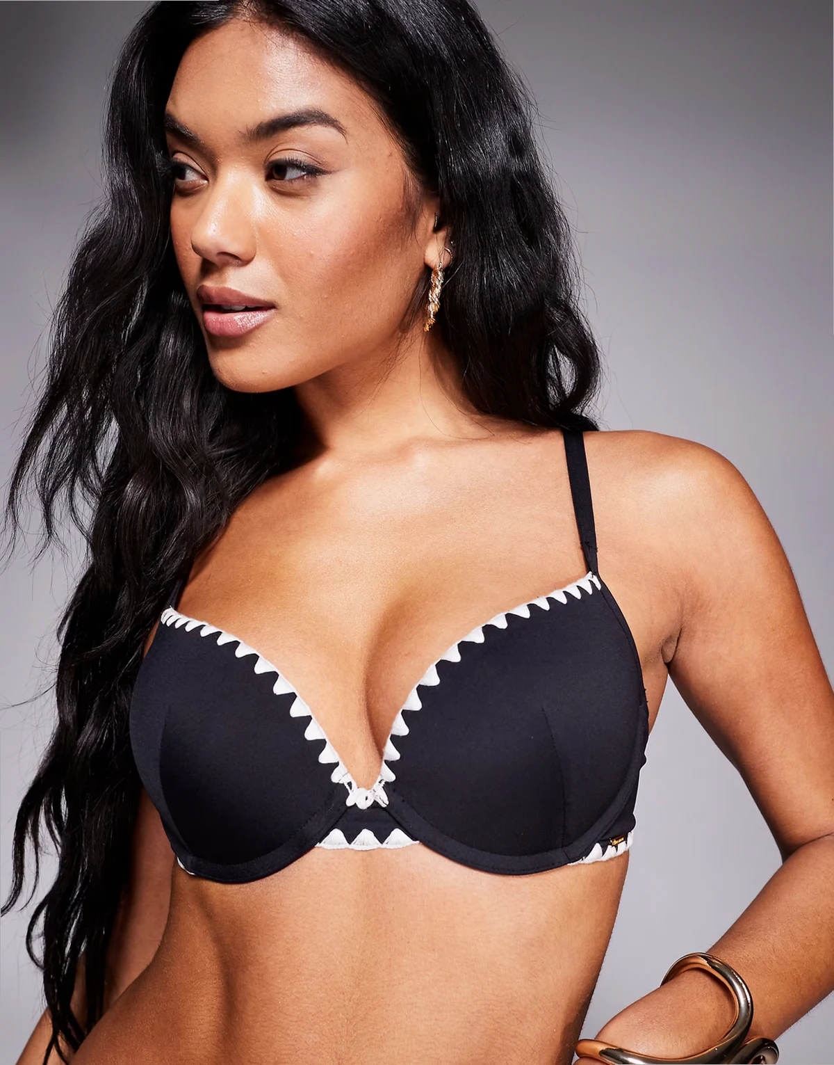 mono whipstitch underwire bikini top in black