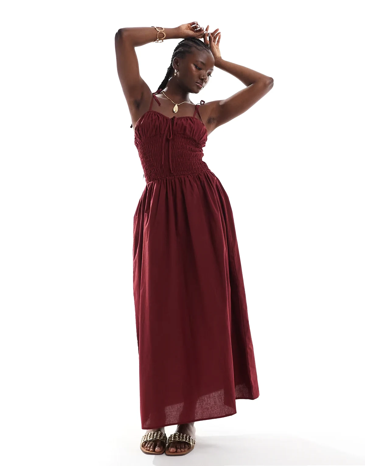 Esmee Exclusive shirred detail beach dress in red