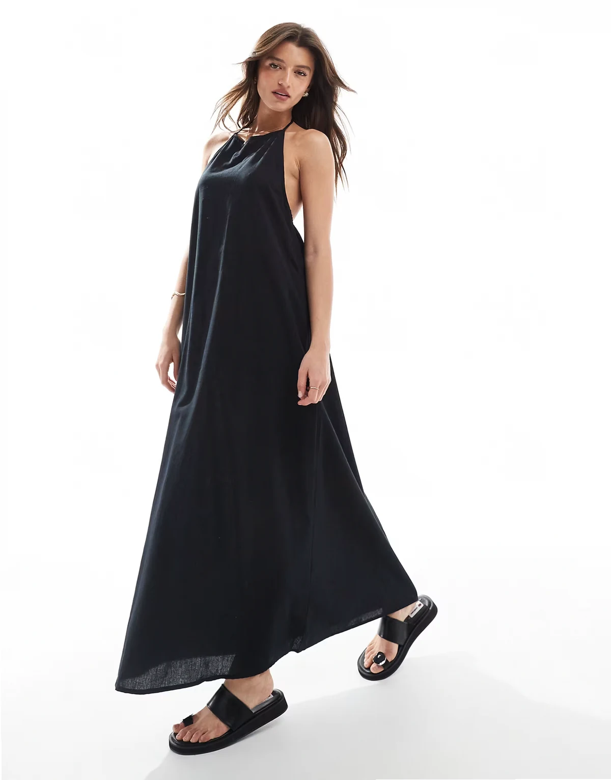 – Exclusive – Hochgeschlossenes Maxikleid in Schwarz