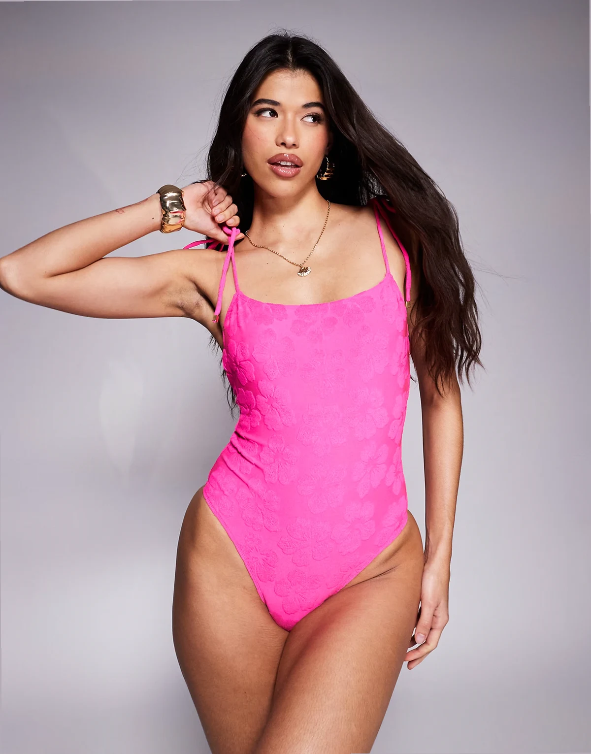 – Jacquard-Badeanzug in Rosa