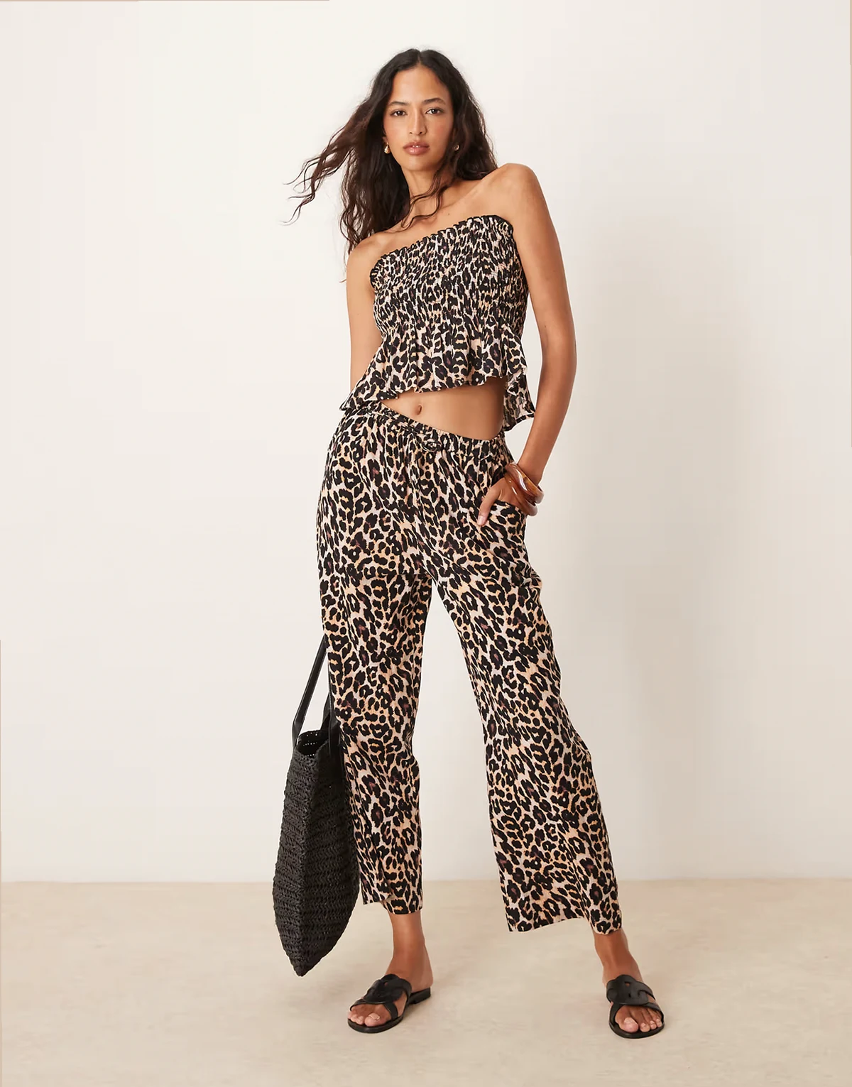 embroidery beach pants in leopard print - part of a set