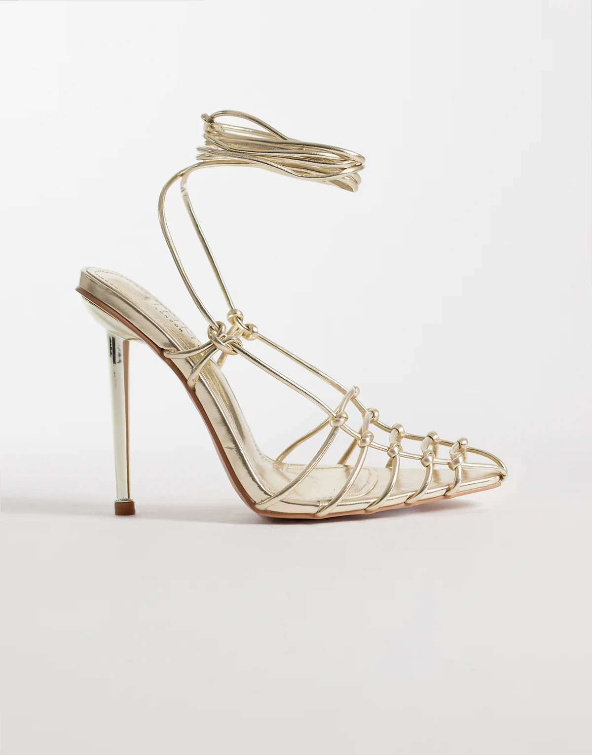 Simmi London Girogia tie leg heeled sandals in gold metallic