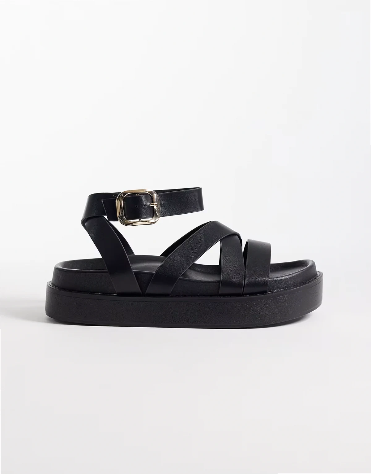 strappy flat sandals in black PU