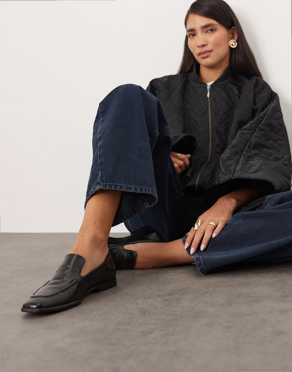 – Alba – Czarne skórzane minimalistyczne loafersy premium