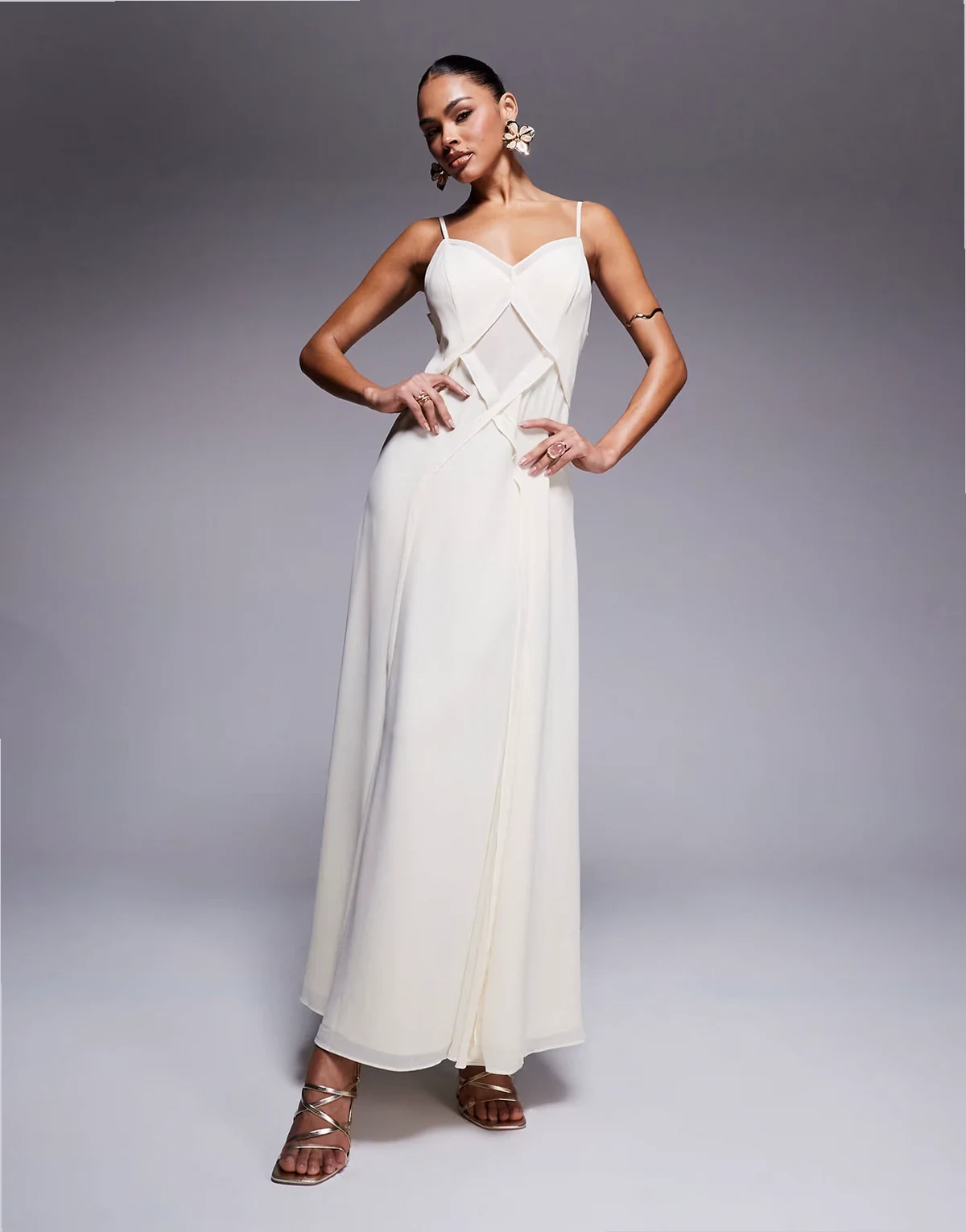 criss cross godet maxi dress in buttercream
