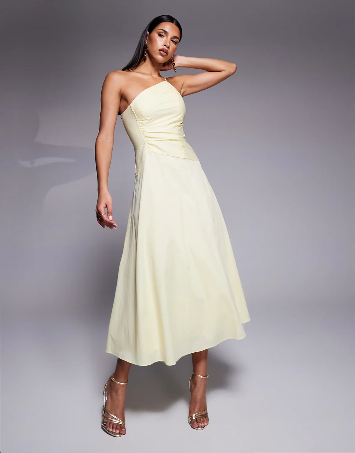 asymmetric midaxi dress in lemon