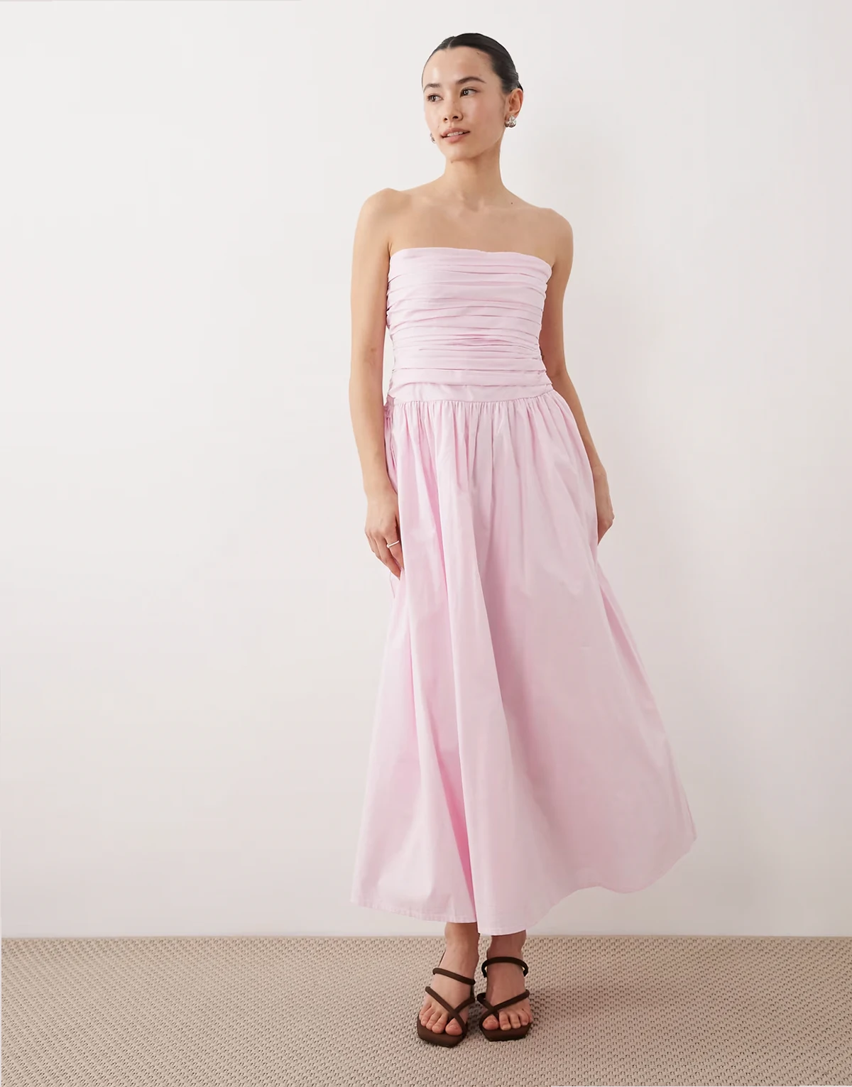 Nobody's Child Petite Ariella Occasion ruched detail bandeau midi dress in soft pink