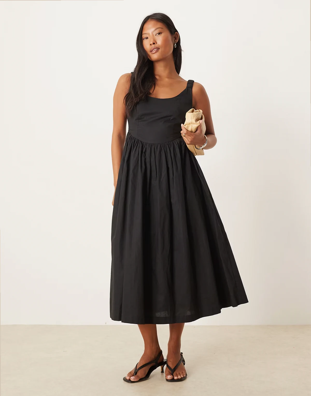Nobody's Child Petite marina scoop neck midi dress in black