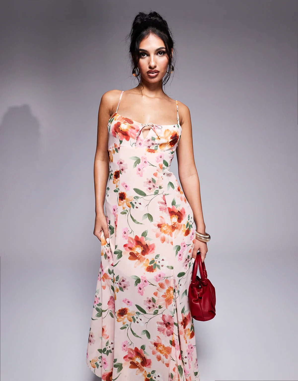 strappy midaxi dress in pink floral