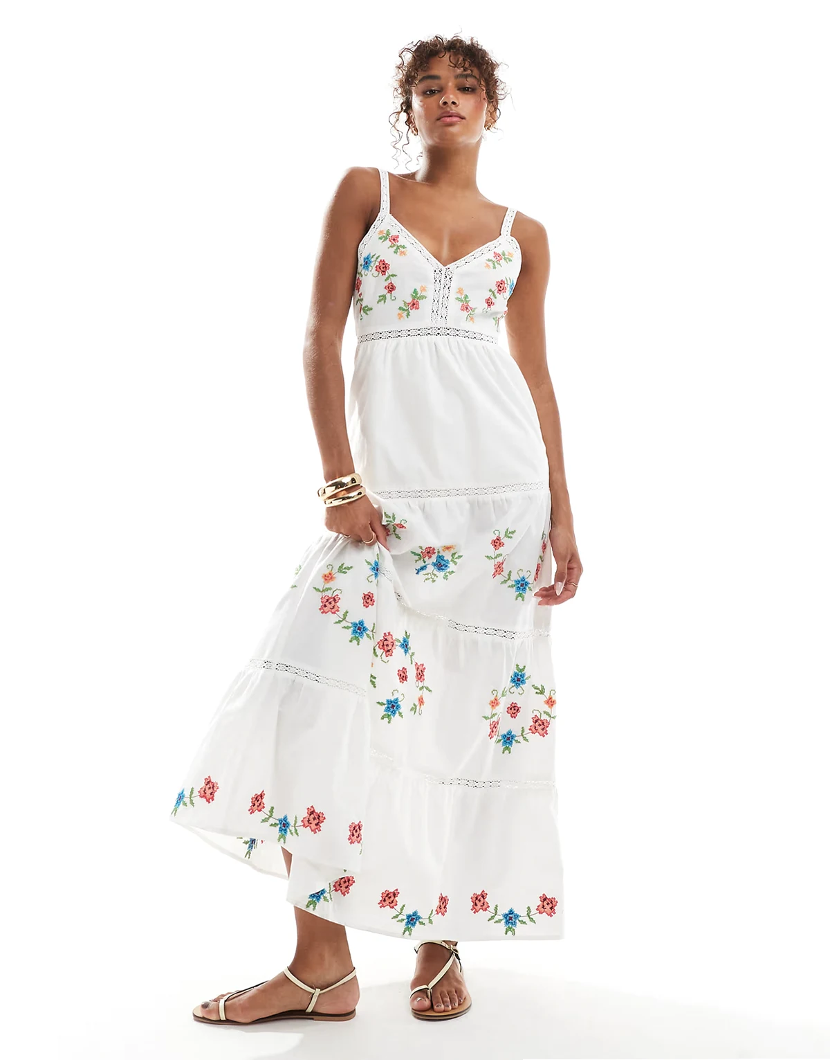 – Besticktes Vintage-Maxikleid in Weiß