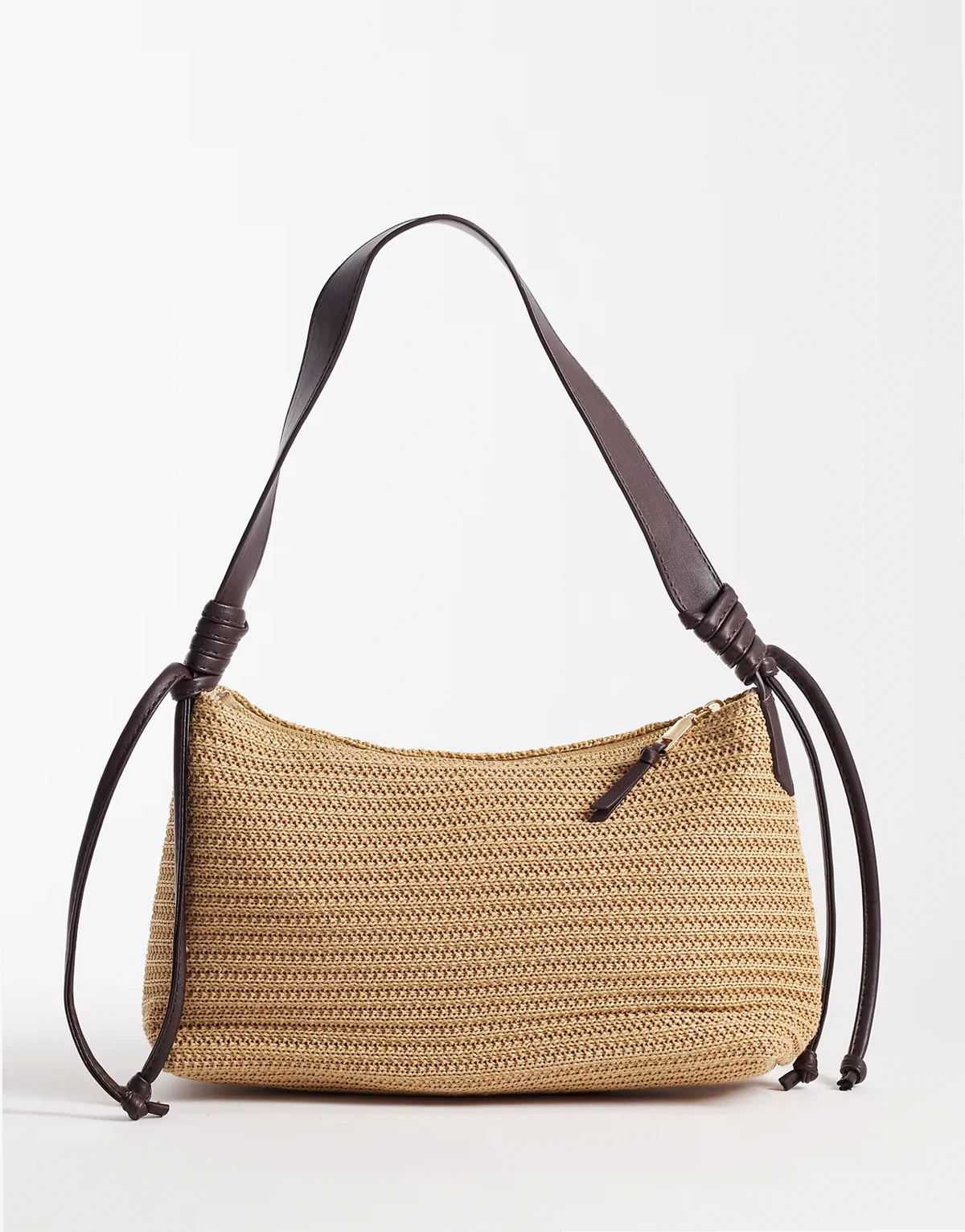 crochet shoulder bag in natural brown