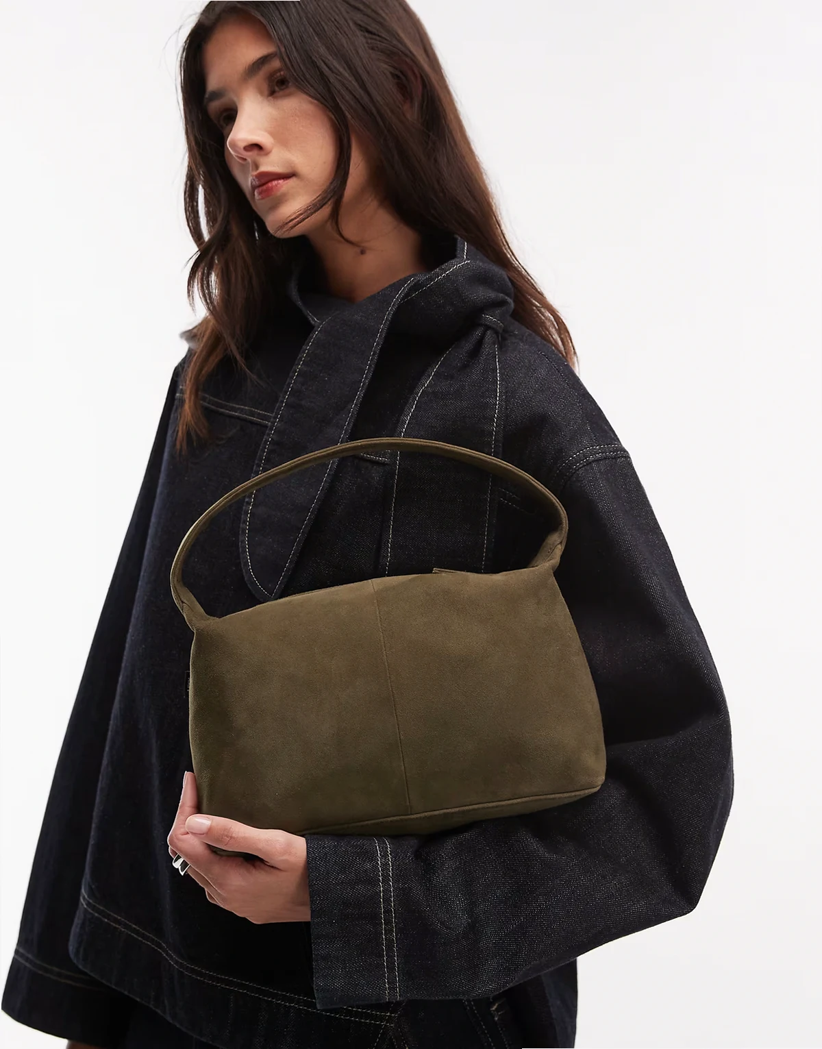 suede leather bag in khaki