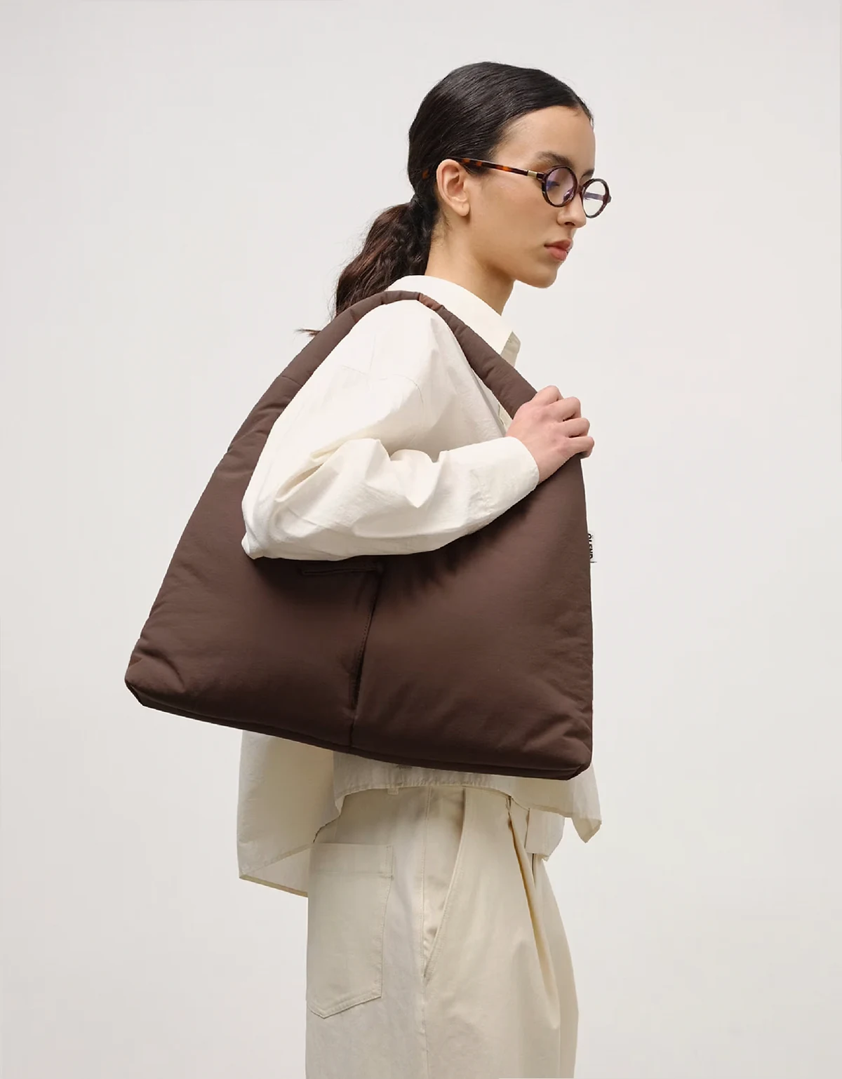 Nico large nylon shoulder bag in chocolate brown