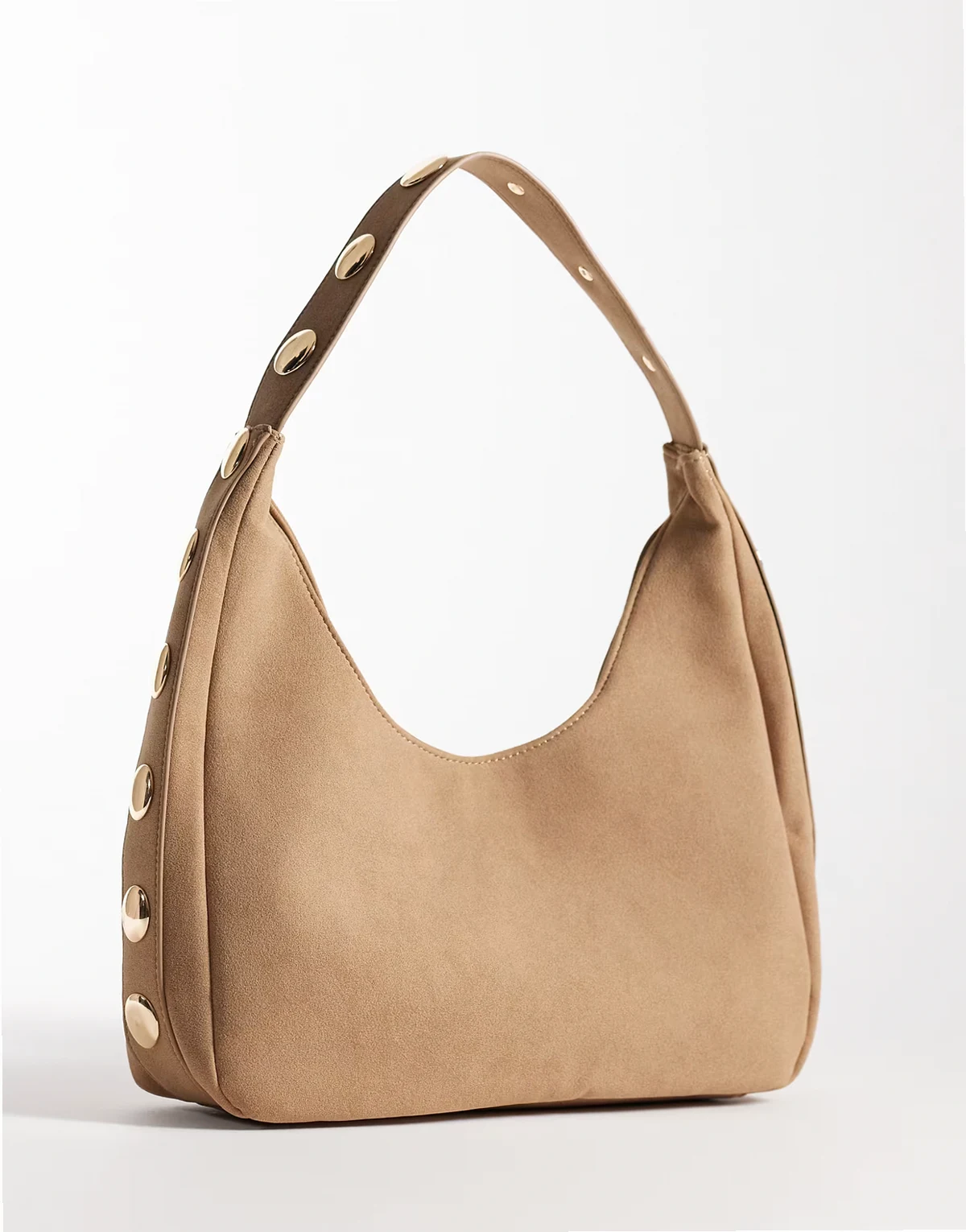 faux suede slouchy studded shoulder bag in cream