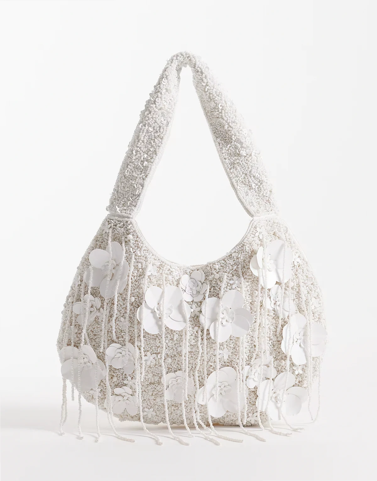 3D floral embellished grab bag in white