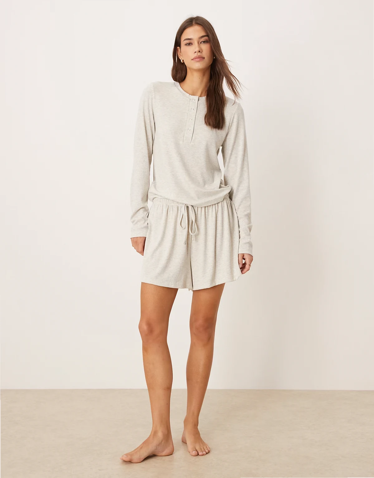 ASOS DESIGN mix & match rib pajamas in beige