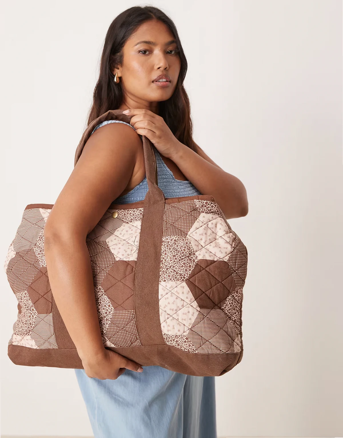 pippa patchwork tote bag in tan