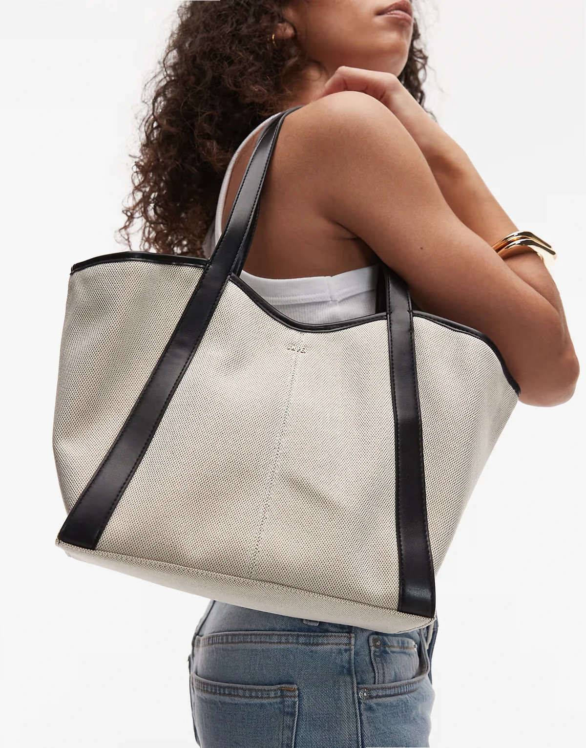 – Kiana – Große Tragetasche aus Canvas- und Kunstledermix