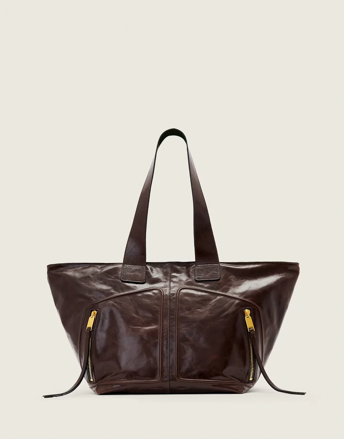 jean rey zip detailing tote in cognac brown