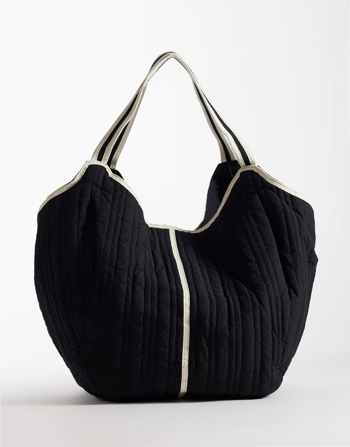 raika quilted cotton slouchy tote in black