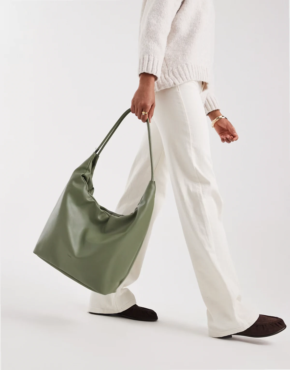 drawstring slouch tote bag in green