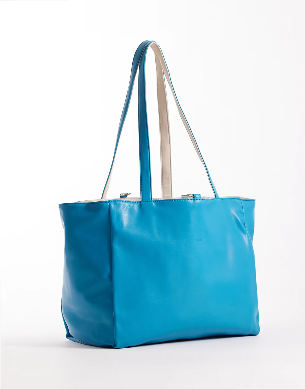 reversible tote bag in teal and taupe