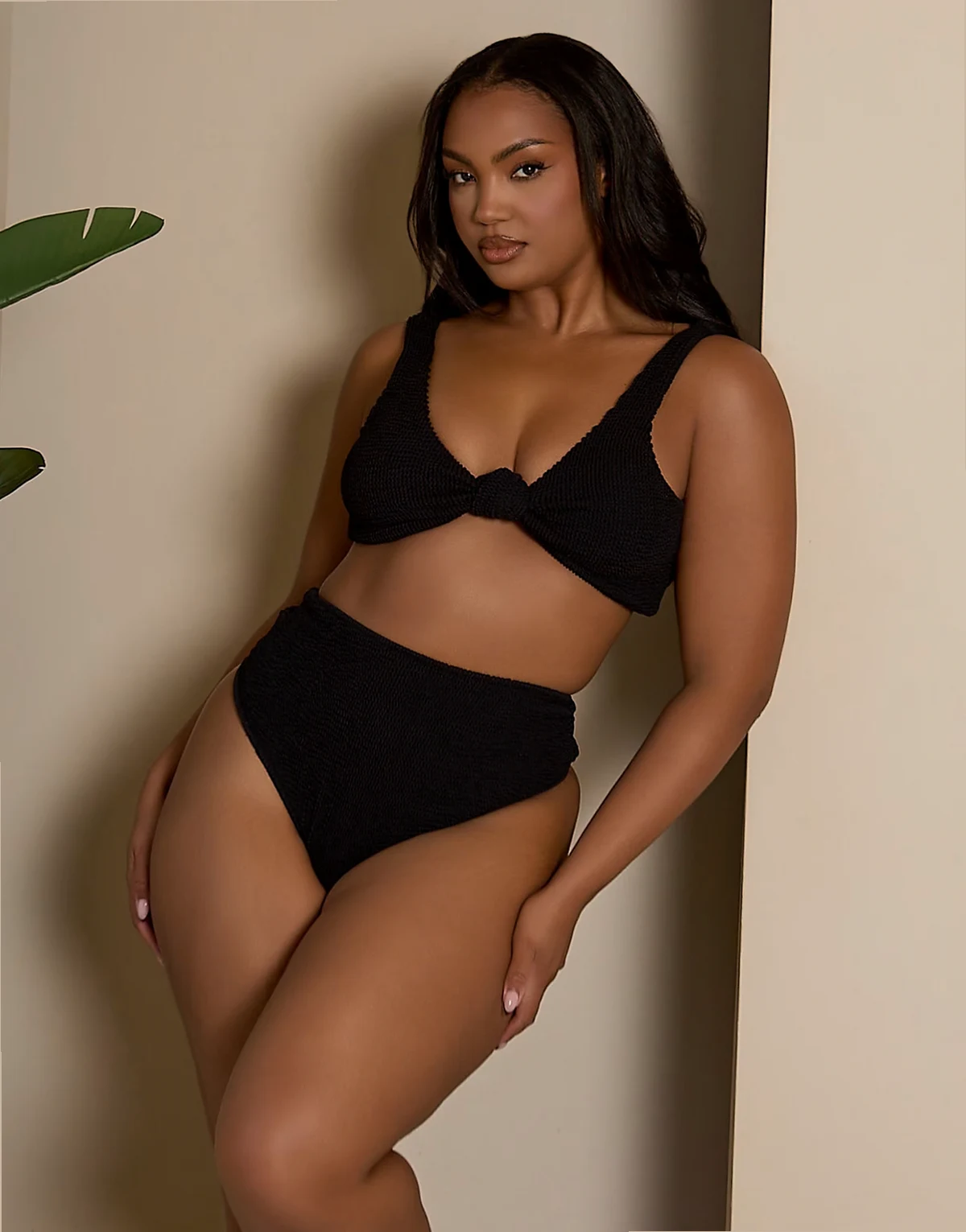 X Bernadette Afia scrunch knot front bikini top in black