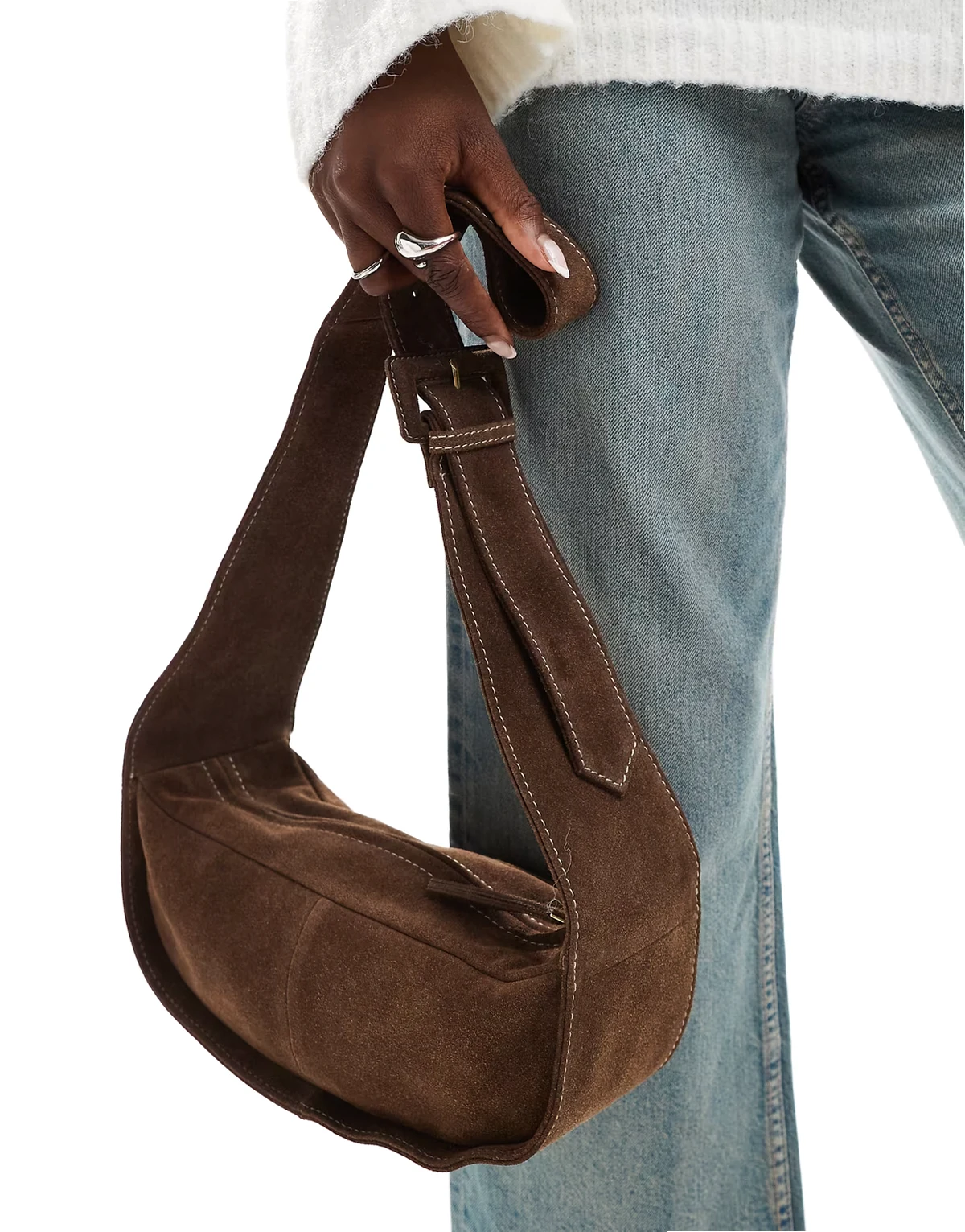 suede sling crossbody bag in chocolate