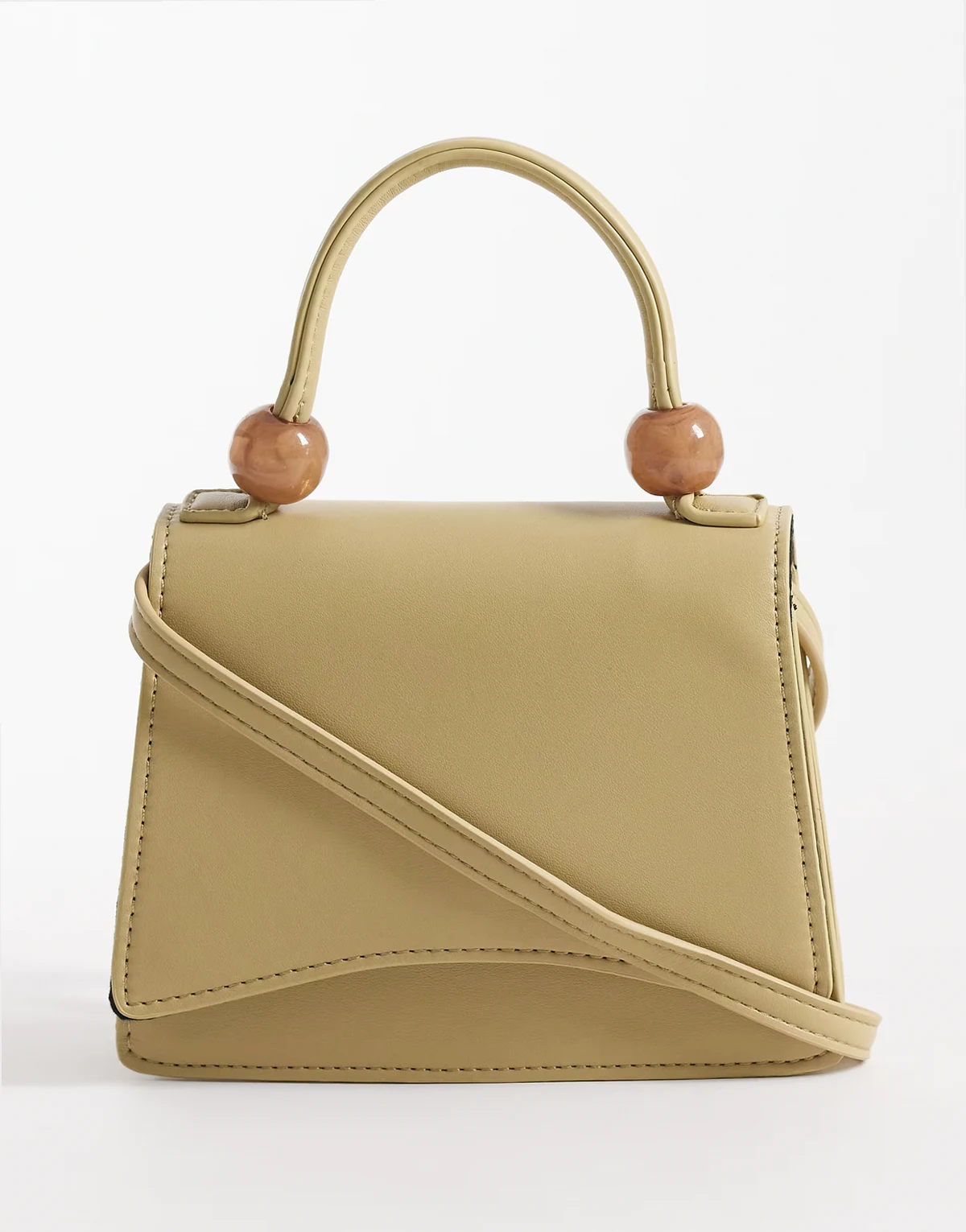 – Umhängetasche in Pistaziengrün mit abnehmbarem Riemen und Kunstharz-Kugeln am Henkel