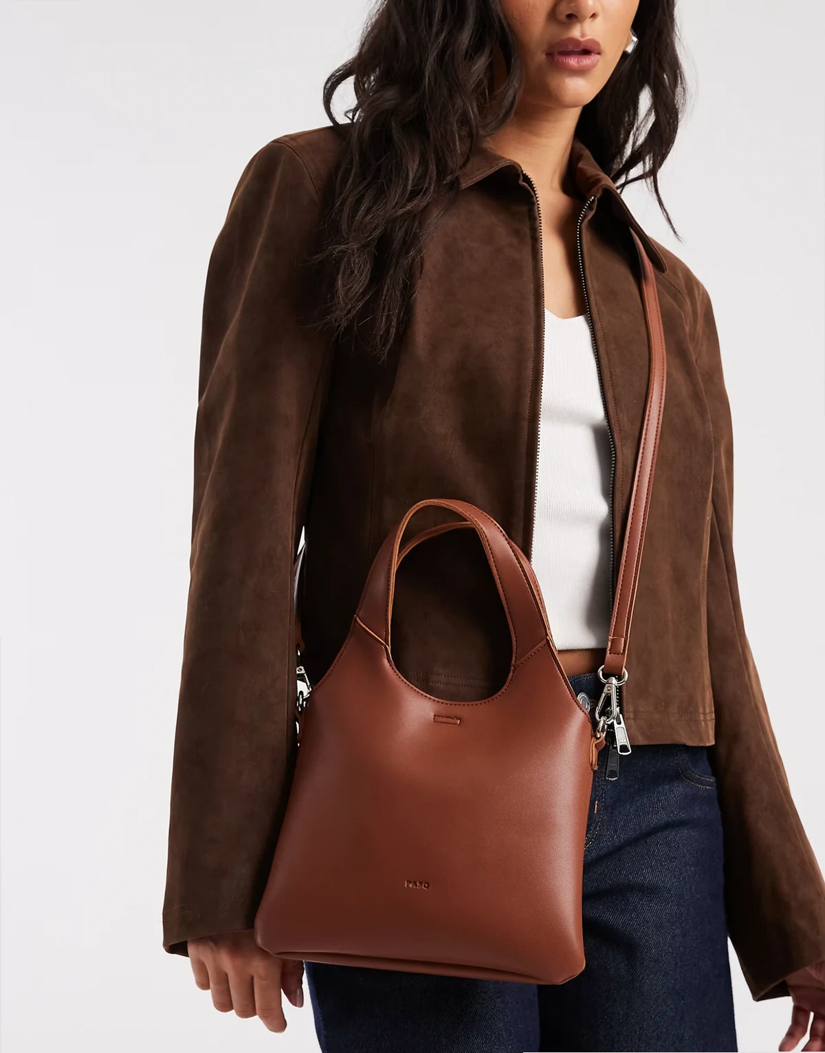 flat mini tote crossbody bag in brown