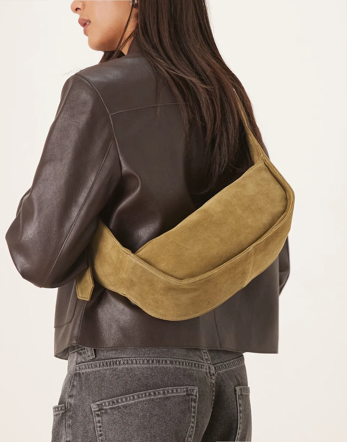 suede adjustable sling crossbody bag in olive