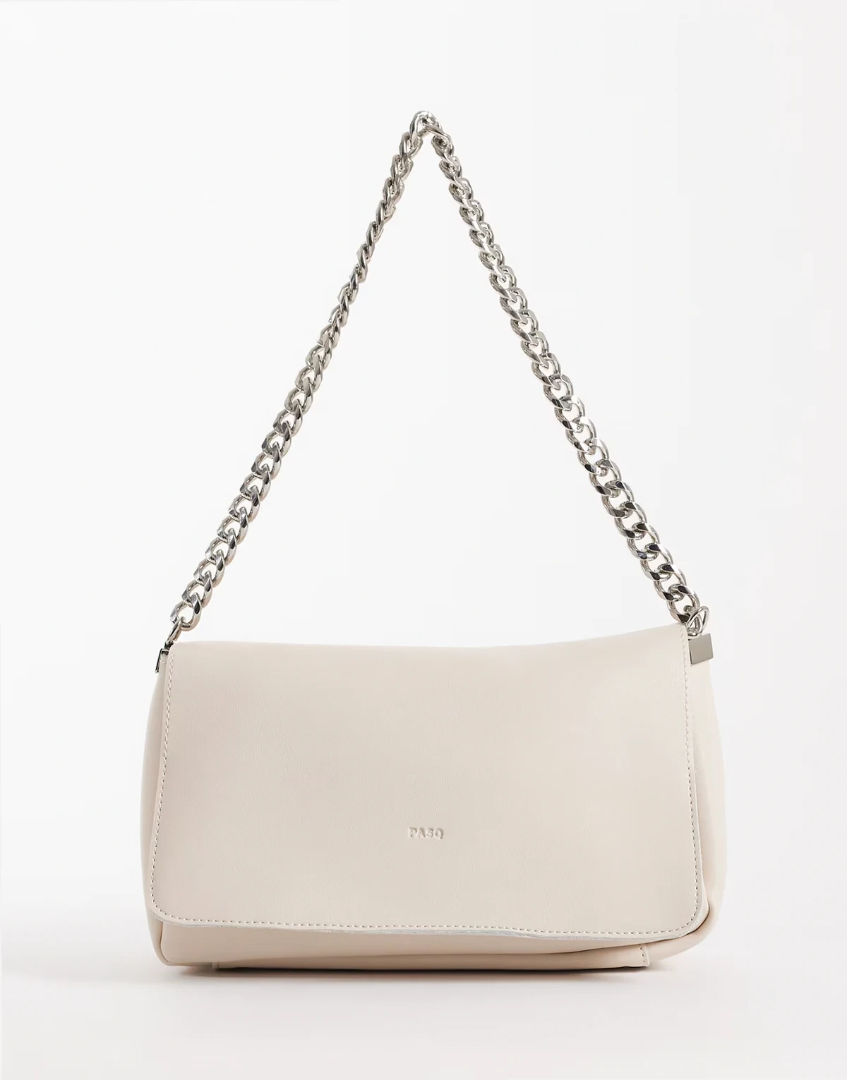 flap over crossbody chain purse in beige