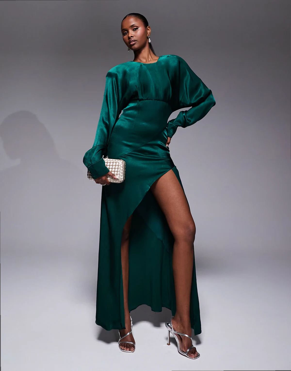 Kartia long sleeve maxi dress with slit in green