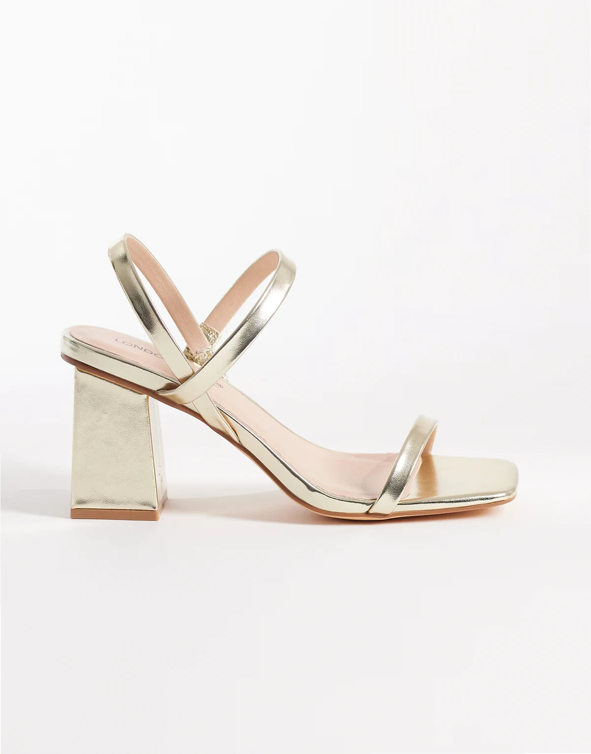 Cara strappy mid block heel sandals in gold