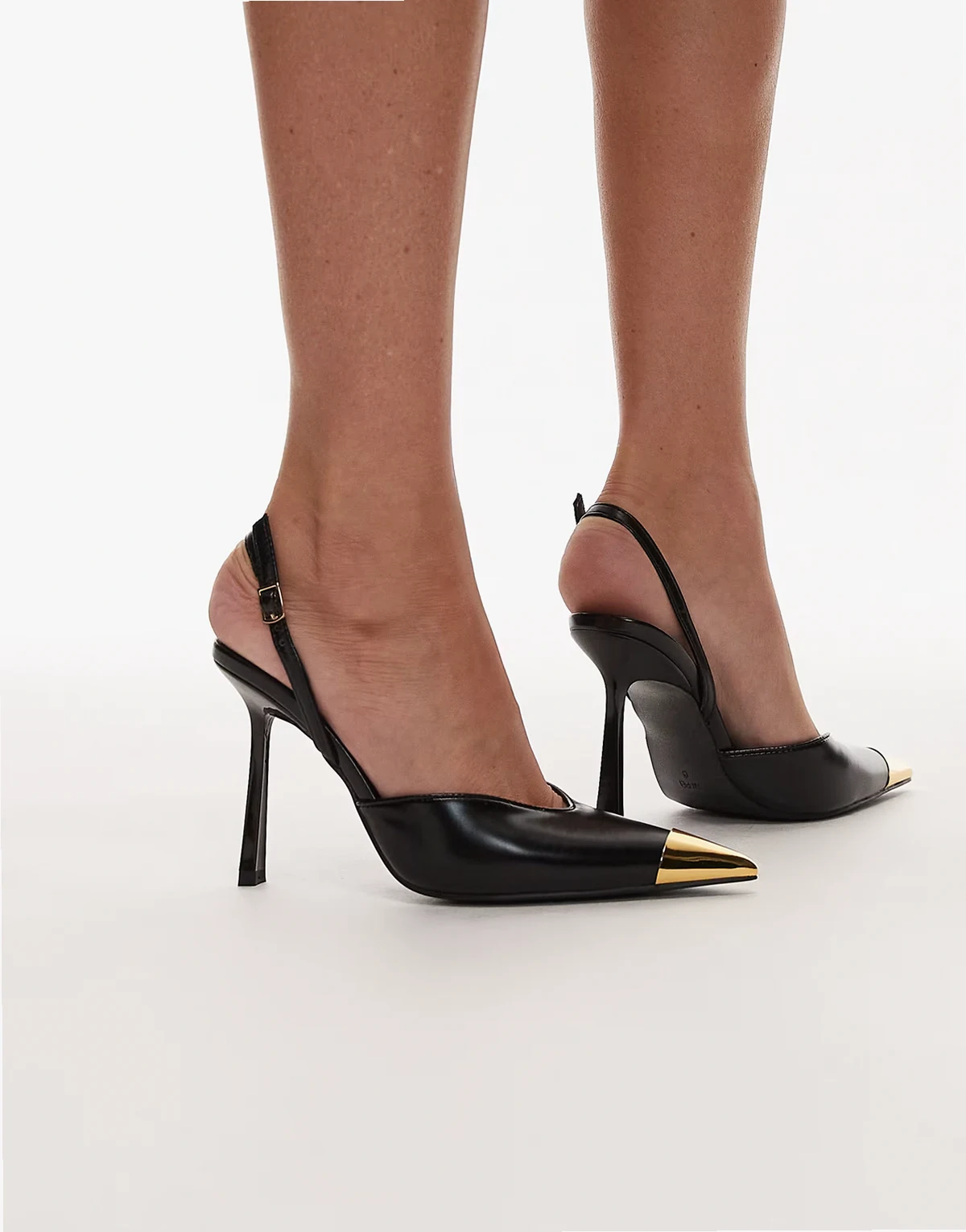 Savannah slingback heels with metal toe detailing in black