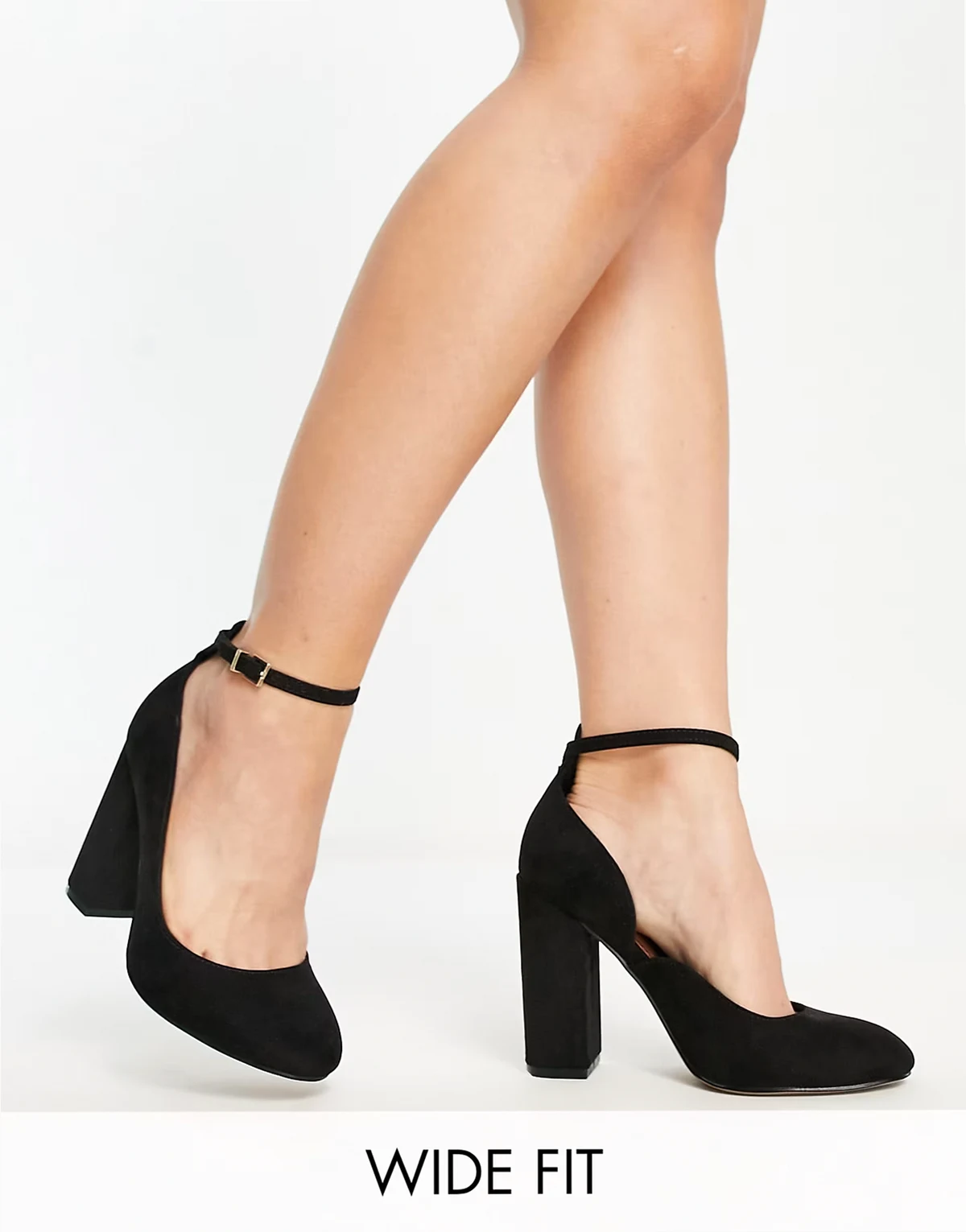 Wide Fit – Placid – Czarne buty na wysokim obcasie klockowym, na szeroką stopę