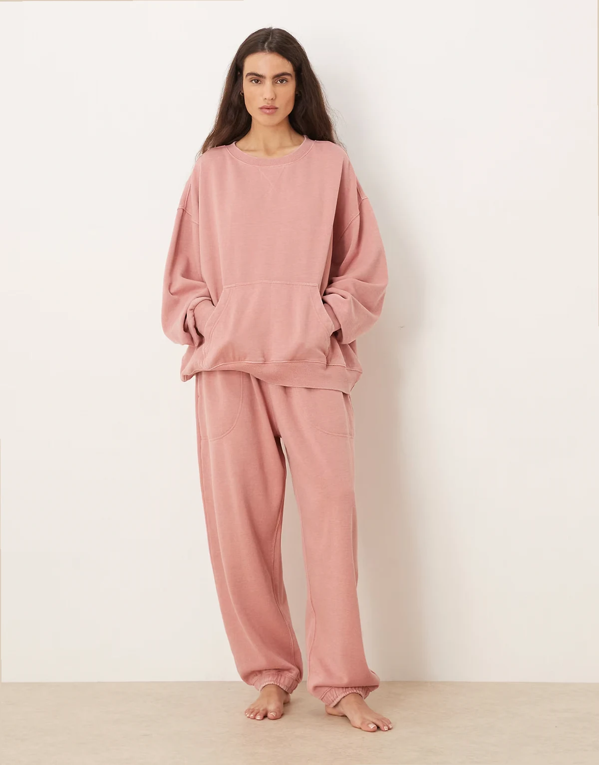 slow it down cozy wide leg sweatpants in rose dawn