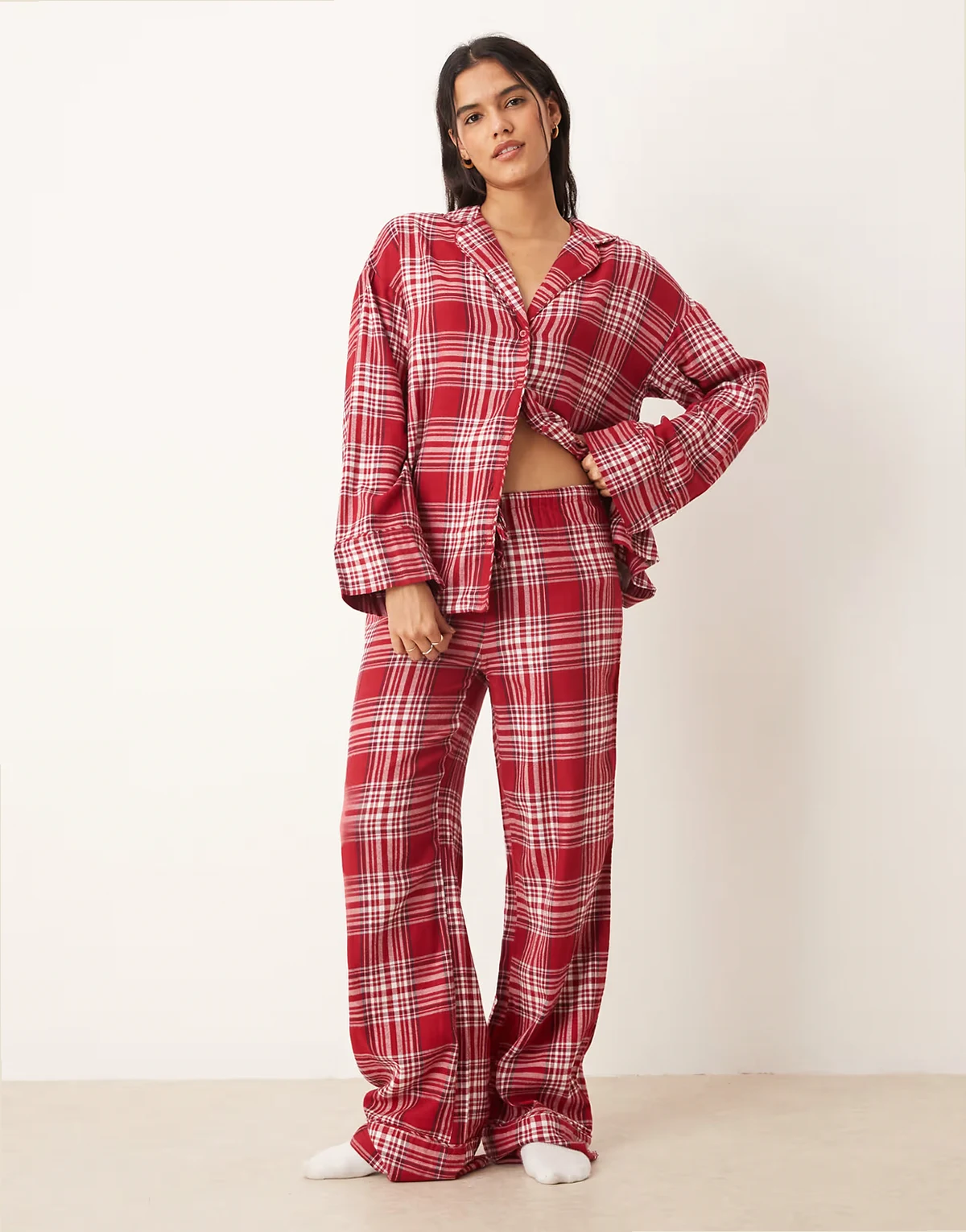 – Mix and Match – Pyjamahose aus Flanell in Rot kariert