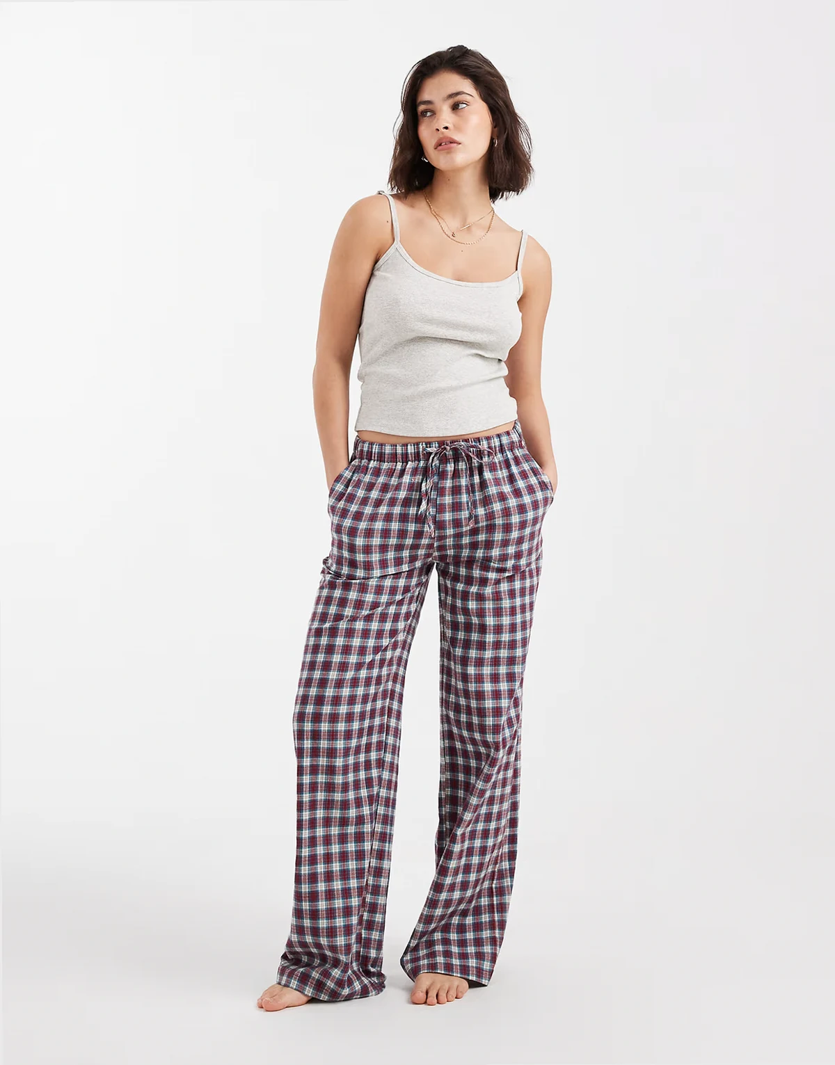 pull on cozy plaid pajama pants