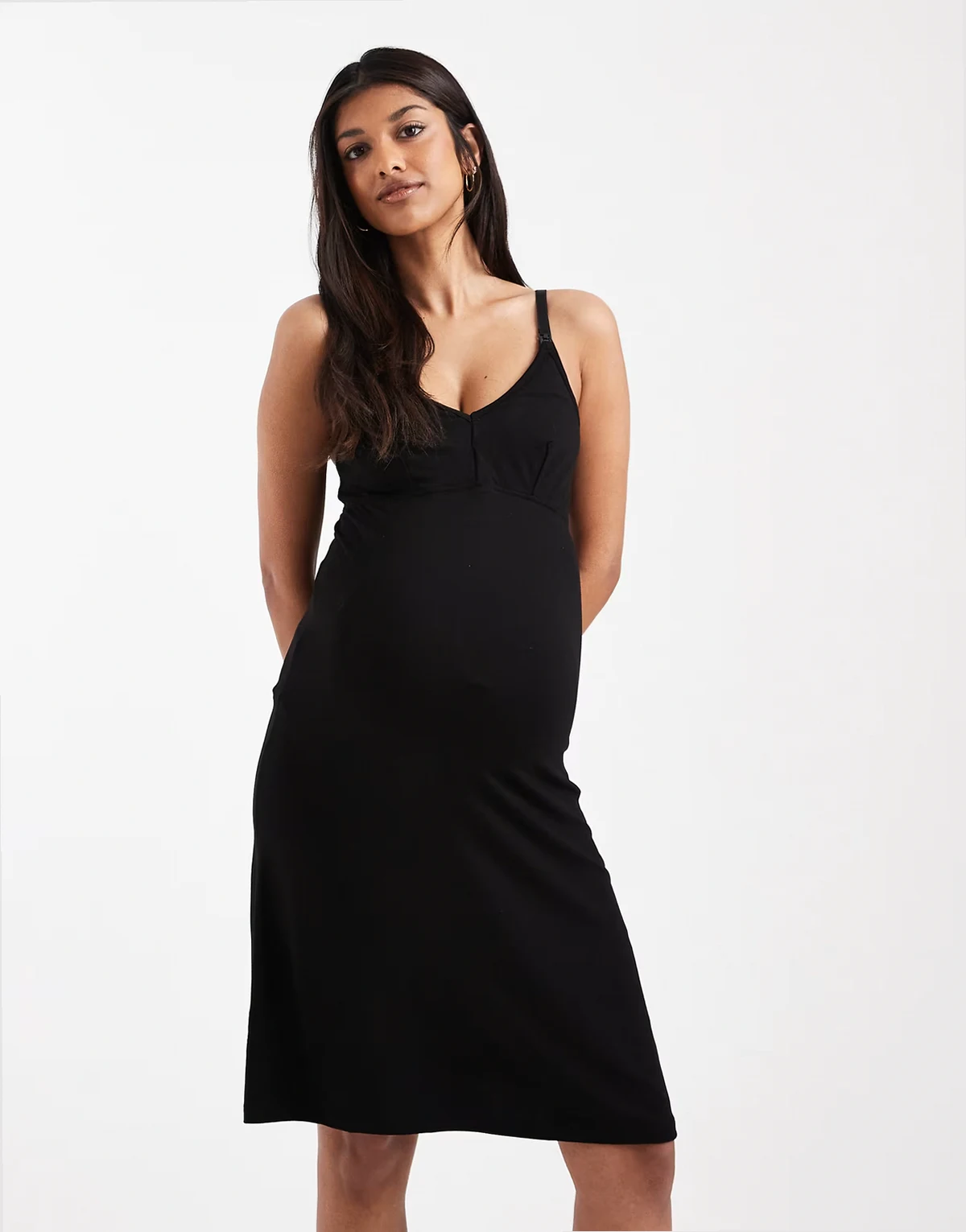 Mamalicious Maternity – Nachthemd in Schwarz mit Camisole-Trägern und 2 Stillfunktionen
