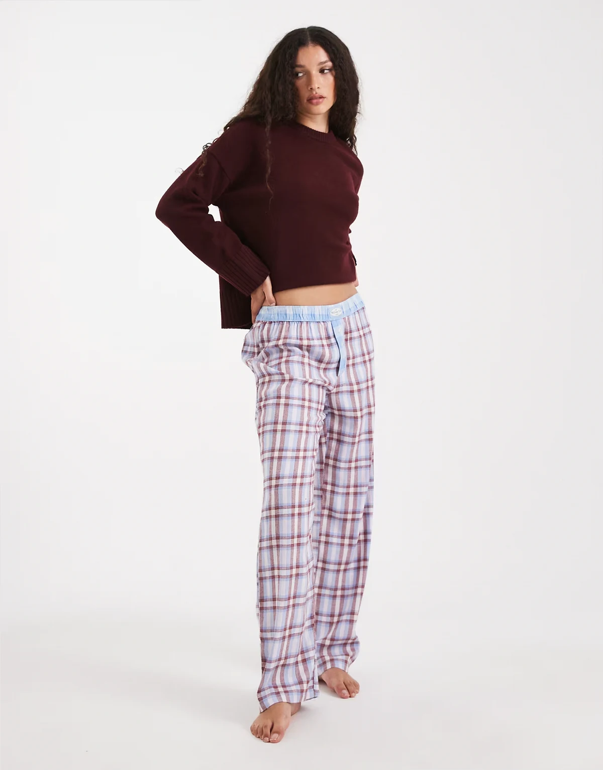 Flannel wide leg pant in pink evie check