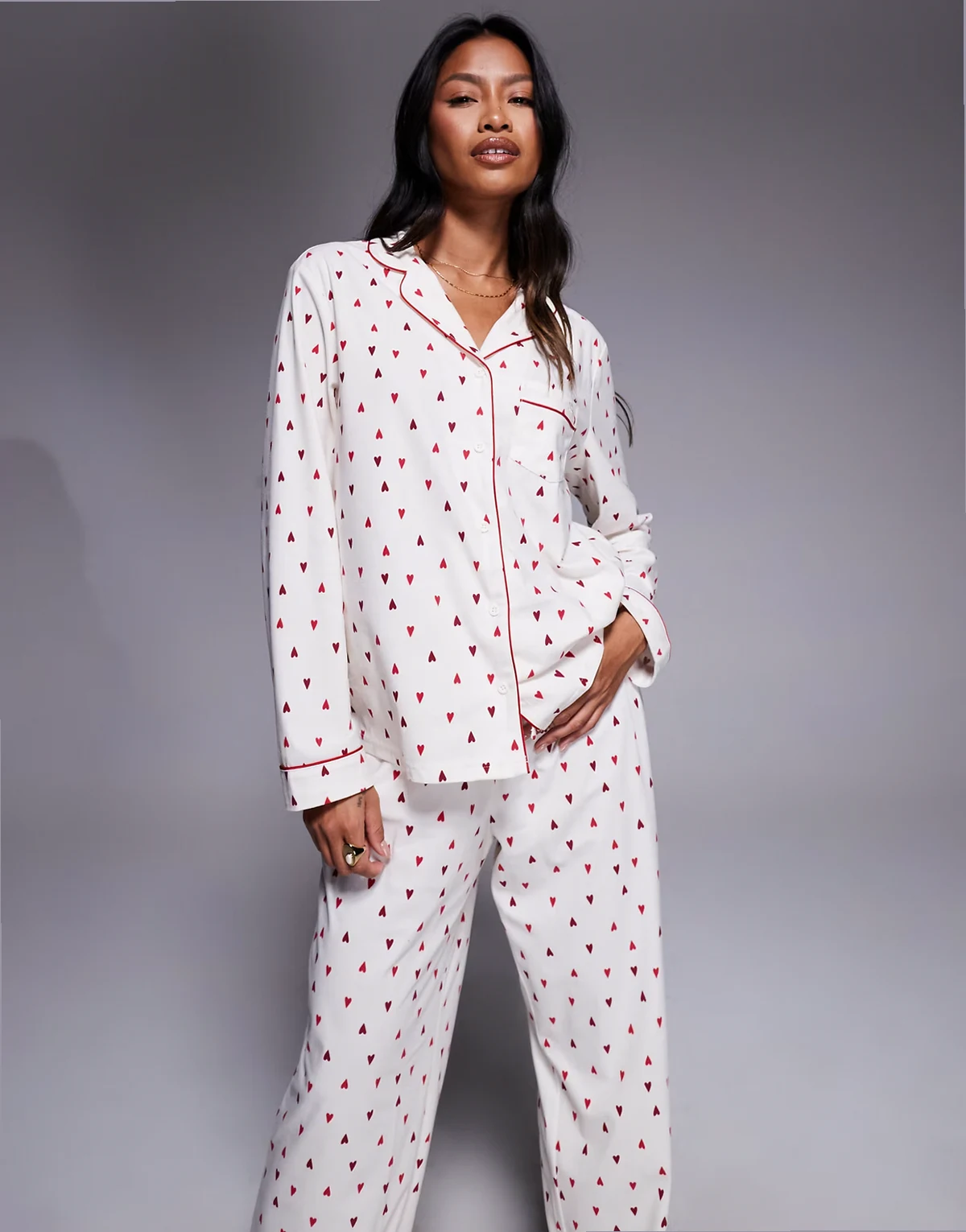 fleece long sleeve top & pants PJ set in a bag in heart print