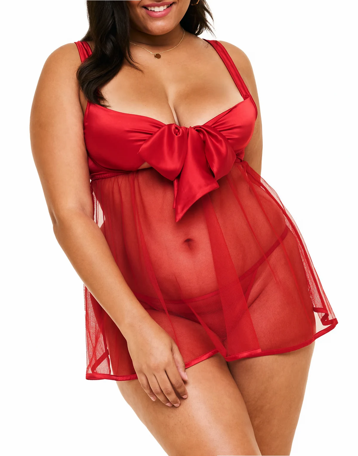 Bessima babydoll & g-string set in dark red