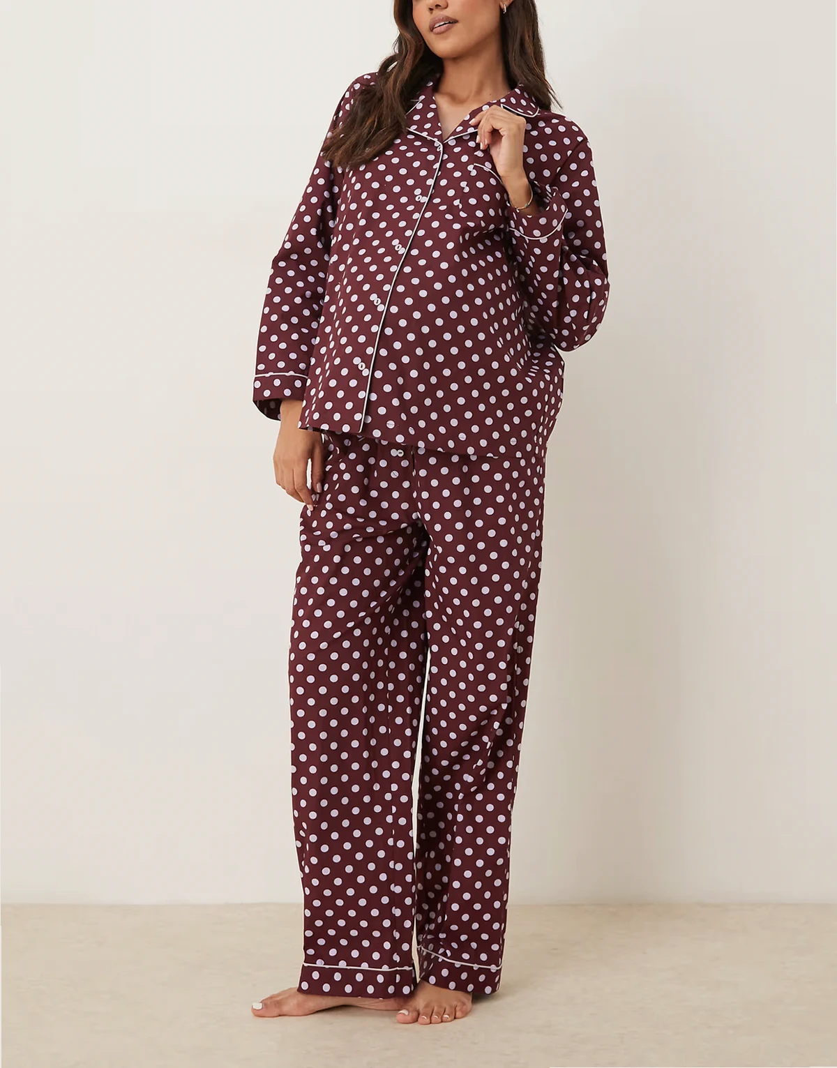 ASOS DESIGN Maternity – Piżama w groszki z aksamitnym wykończeniem