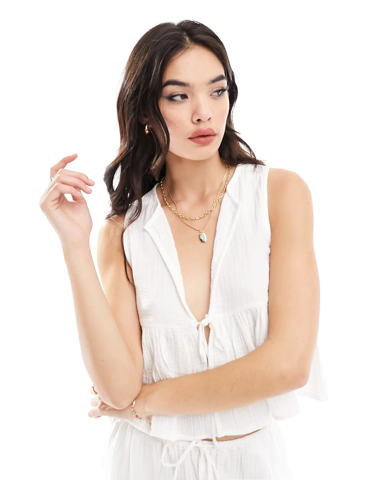 tie front beach vest in white - part of a set