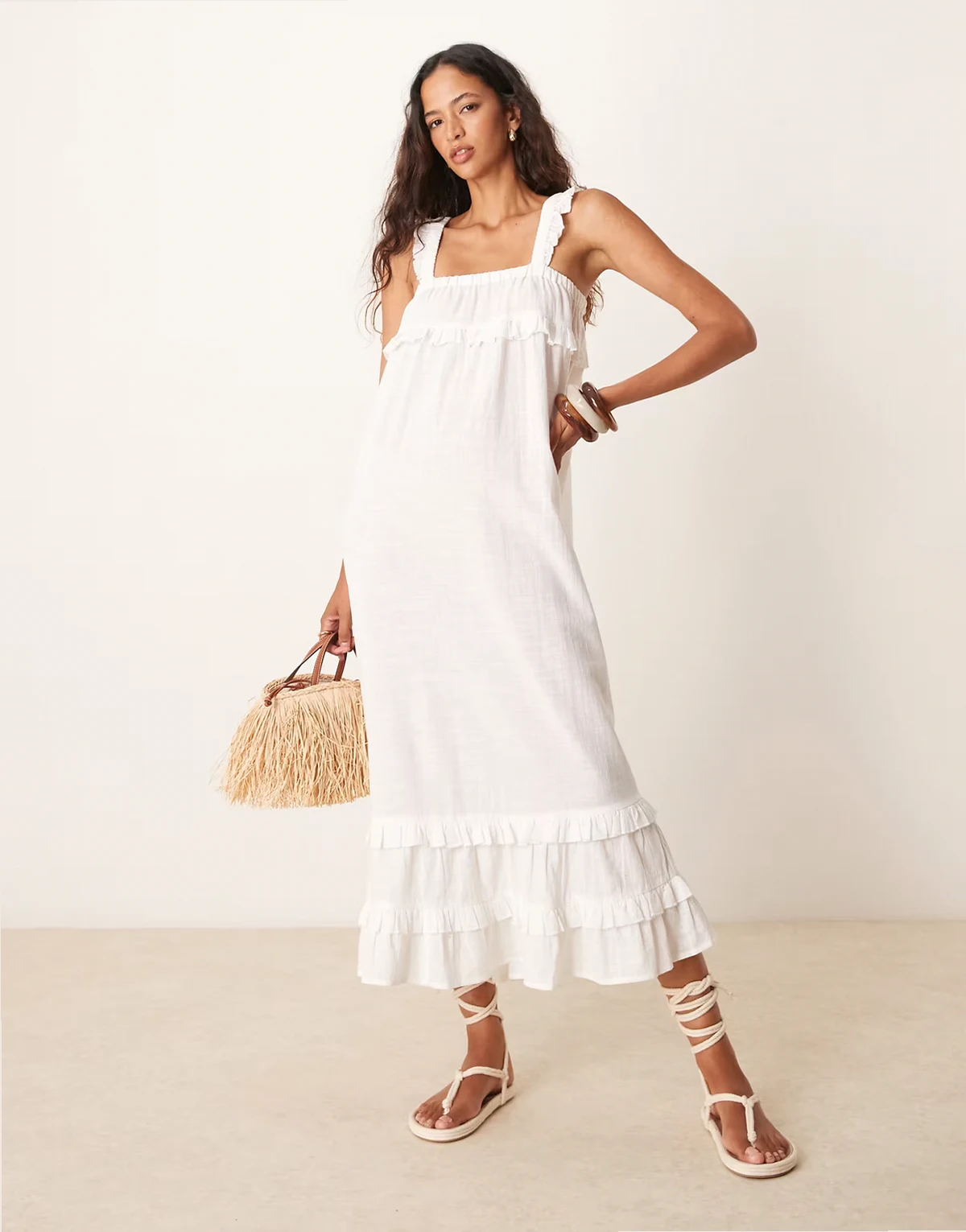 ruffle maxi beach dress in white