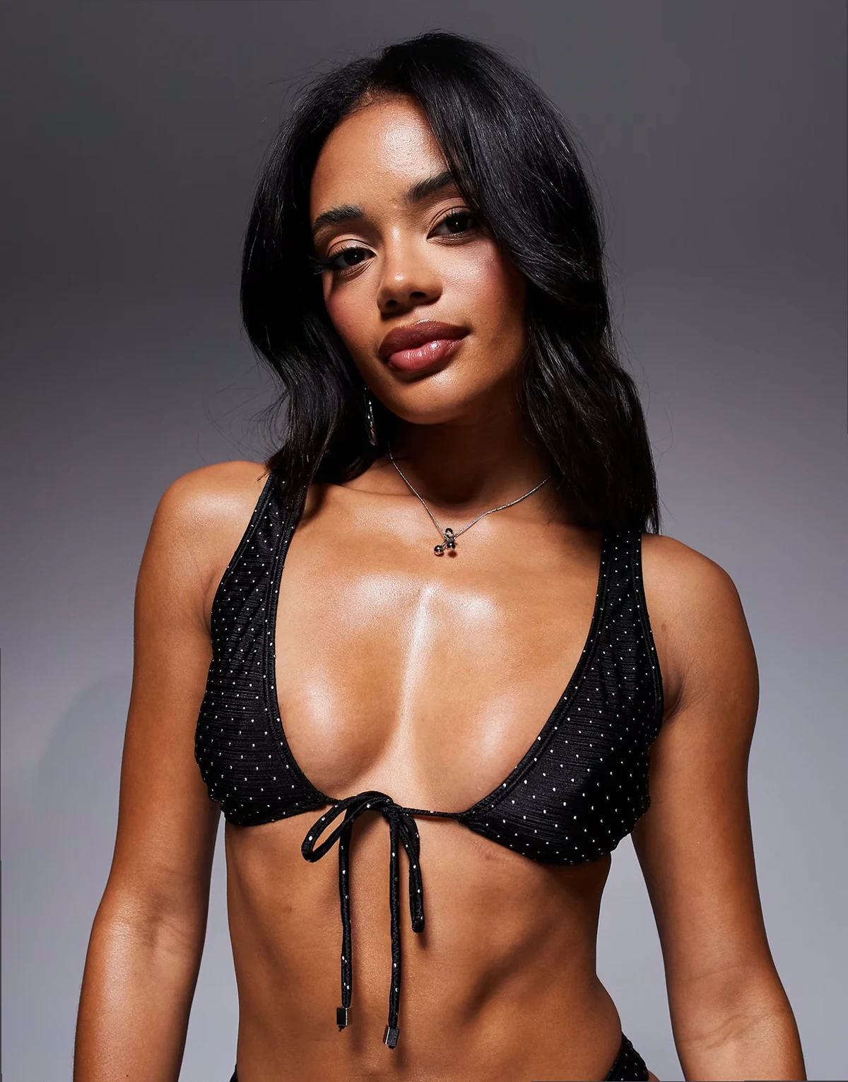 studded bikini top in black