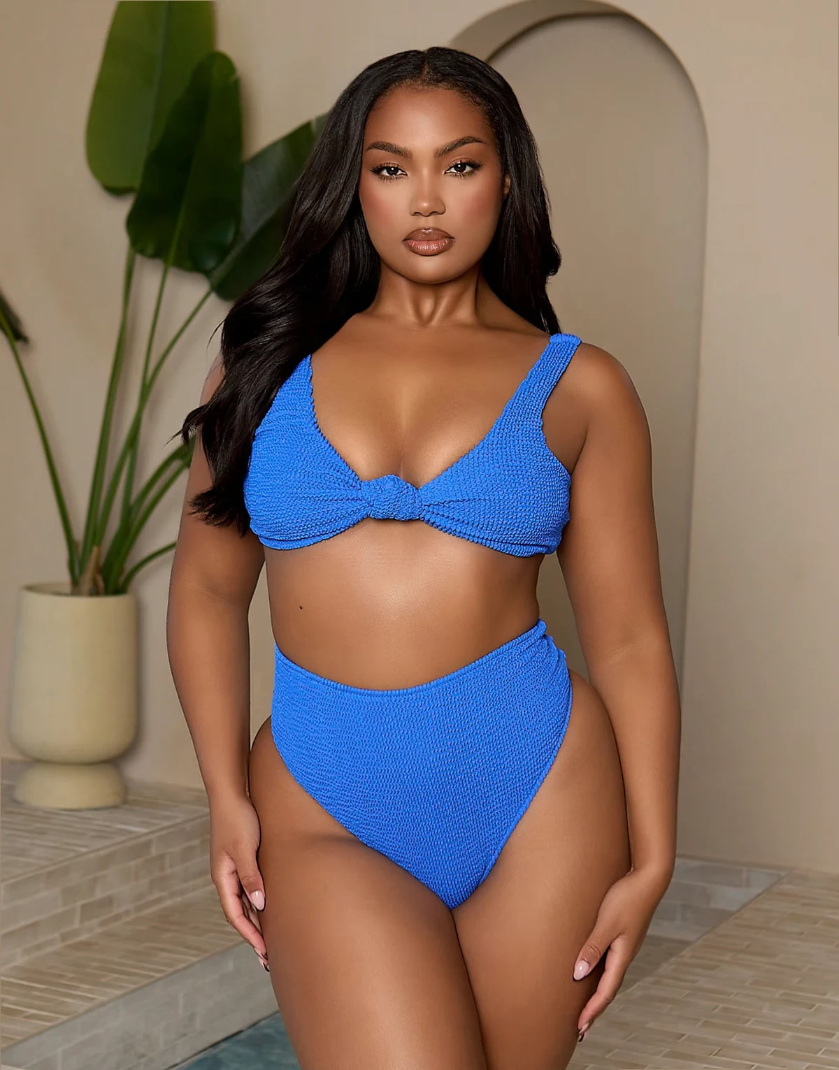 X Bernadette Afia scrunch knot front bikini top in cobalt blue