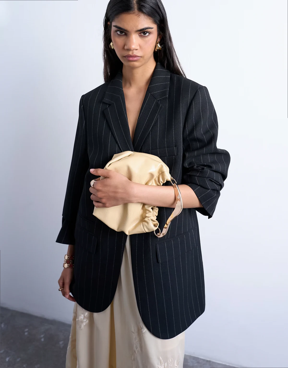 Gabriette metal trim handle purse in buttermilk